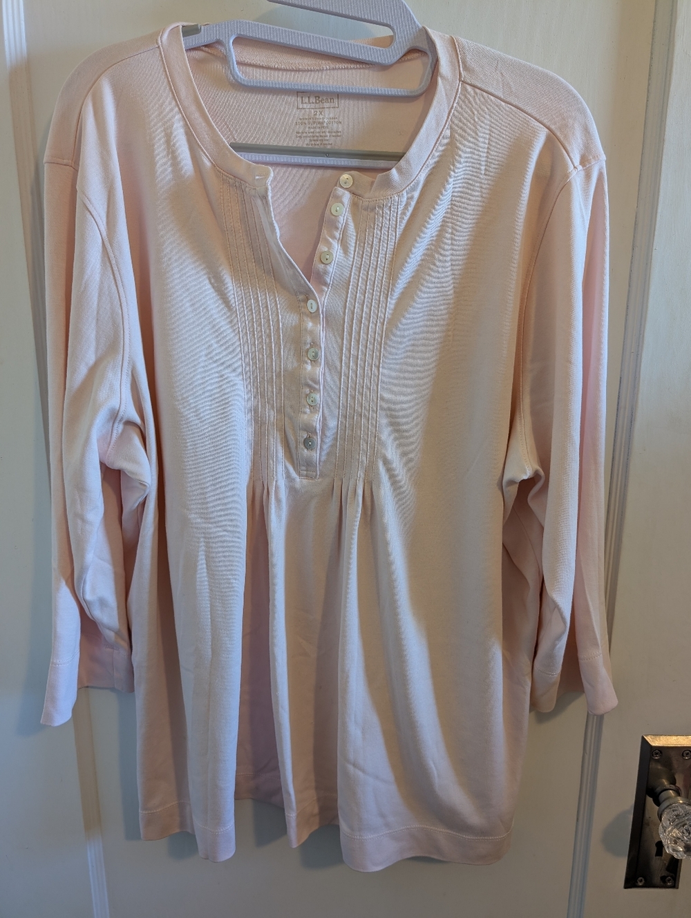 L.L. Bean Light Pink Women’s Henley Pintuck Top 100% Cotton